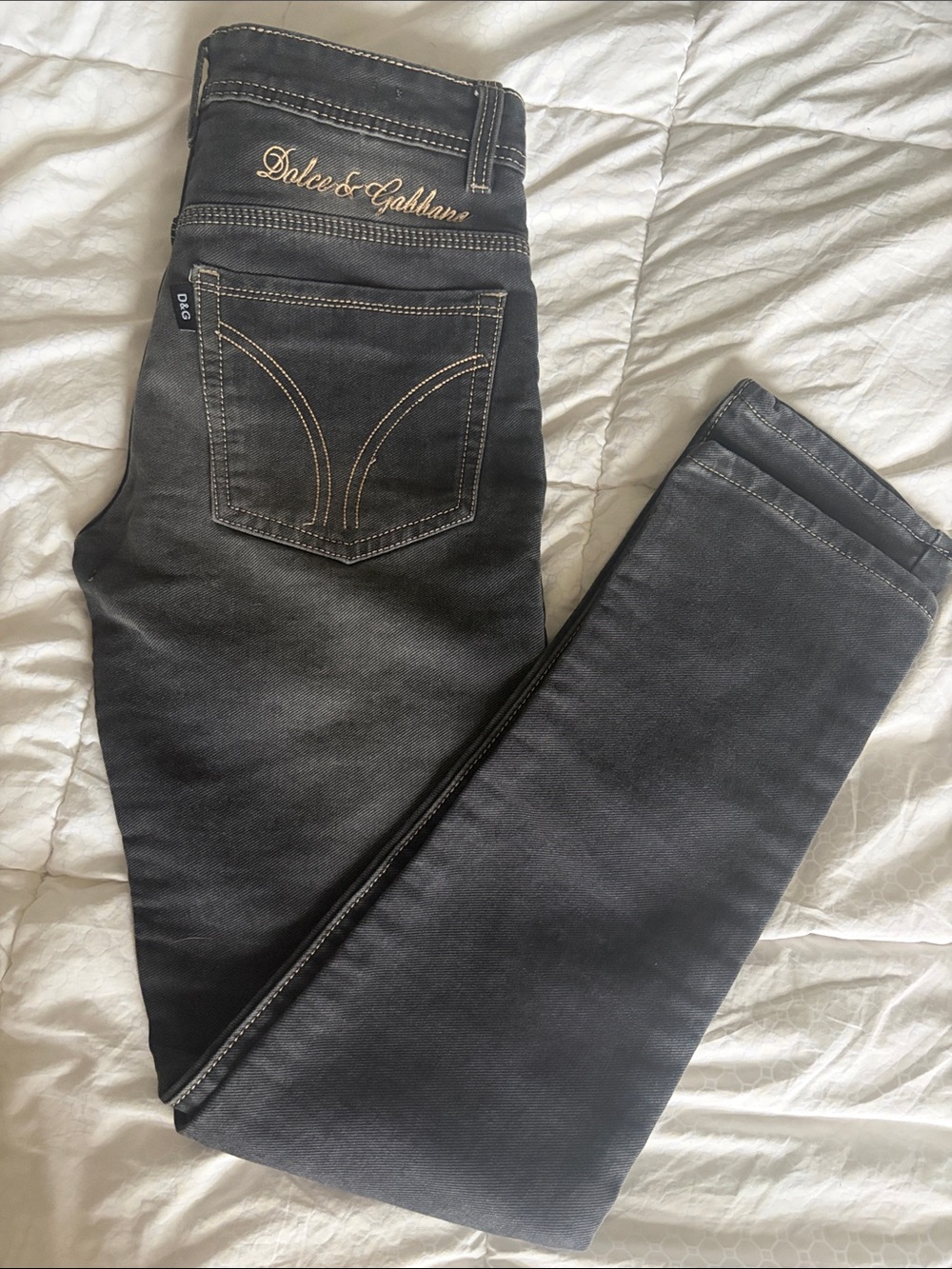 Vintage Y2K Dolce & Gabbana Women's Black Skinny Jeans with Contrast Stitching